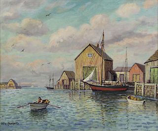 PASKELL, William. Oil on Canvas. Harbor Scene.