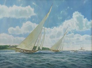 BARTHOLOMEW, James. Oil on Canvas. Racing Yachts.