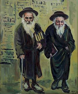 REITER, Freda. Oil on Canvas of Rabbis. 1968.