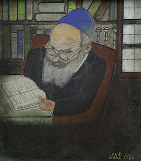GREENFIELD, S. D. Rabbi Studying. Pastel and