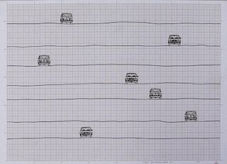 DAMASCENO, Jose. Mixed Media on Graph Paper. Cars.