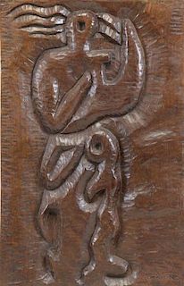 ZORACH, William. Carved Wood Relief. Mother and