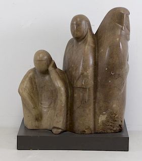 Carved Stone Sculpture of 3 Figures.