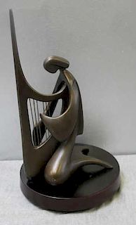 HALVANI, Victor. Modernist Bronze. Harpist.