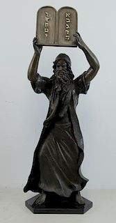 Judaic Bronze. Moses Holding 10 Commandments.
