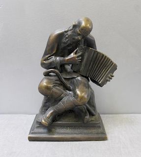 GROSSAUER. Bronze Sculpture. Accordion Player.