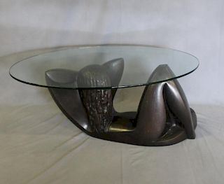 FARAN, Nomi. Signed Bronze & Glass Coffee Table
