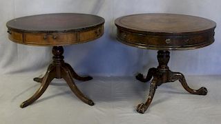 Pair of Mahogany Leathertop Drum Tables.