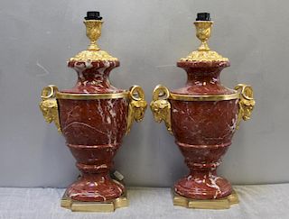 Pair of Quality Gilt Bronze & Marble Italian