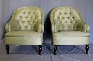 Signed Pair of George Smith Upholstered Club