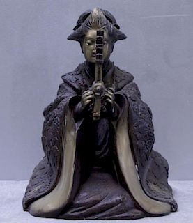 Patinated and Gilt Bronze Figure of a Geisha