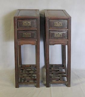 Pair of Antique Chinese Hardwood End Tables.