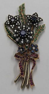 JEWELRY. Russian Floral Bouquet Colored Gem and
