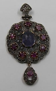 JEWELRY. Mughal Style Pendant with Inlaid Colored