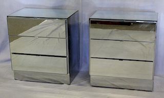 Vintage Pair of Mirrored End Tables.