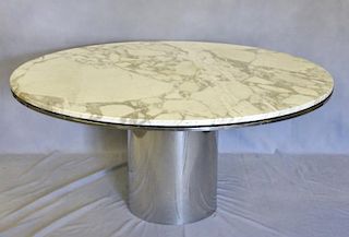 Vintage Marble Top and Chrome Pedestal Table.
