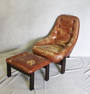 Midcentury Percival Lafer Leather Scoop Chair.
