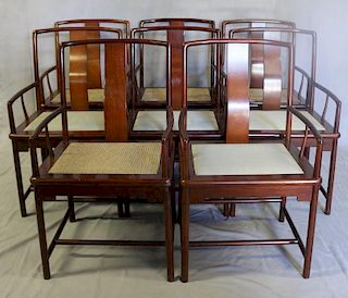 Midcentury Set of 8 Asian Modern Dining Chairs.
