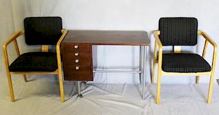 Herman Miller Low Desk and Pair of Chairs.