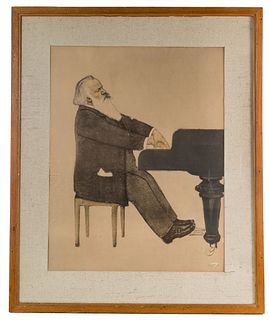 Willy von Beckerath (German, 1868-1938) 'Brahms am Flugel' Lithograph