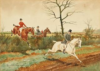 George Derville Rowlandson (1861-1930) "The white horse leads" Watercolor
