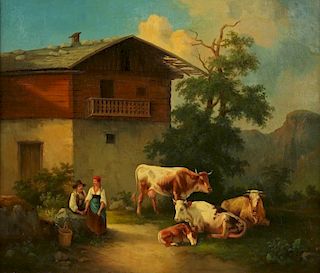 Antique Pastoral Oil Painting on Canvas