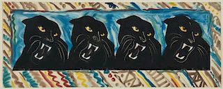 Emma Amos (American, b. 1938) "Black Leopard Frieze", 1986
