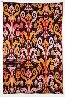 Antique Uzbek All Silk Ikat: 91" x 59" (231 x 150 cm)