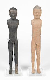 2 Han Dynasty Pottery Stick Men (206 BCE-220 CE)