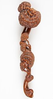 Chinese Carved Chenxiang Wood Ruyi Scepter