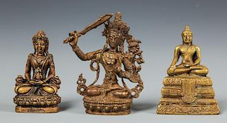 3 Sino Tibetan Bronze Seated Buddha Figures
