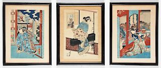 3 Antique Framed Japanese Woodblock Prints