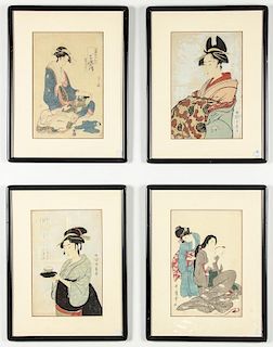 4 Japanese Framed Woodblock Prints