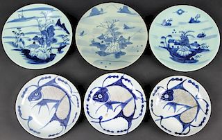6 Antique Chinese Blue and White Plates
