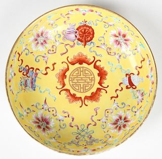 Chinese Qing Dynasty Yellow Ground Saucer