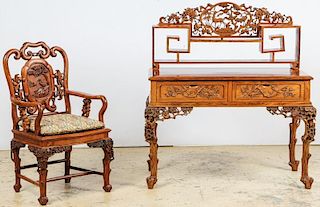 Fine Chinese Hardwood Desk and Chair