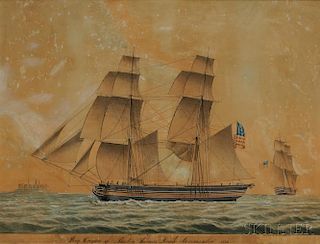 Jacob Petersen (Danish, 1774-1854)      Brig Oregan of Boston Going Into Elsinore Road Thomas Leach Commander 1832.
