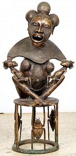Large Bamileke Bronze Maternity Figure: 45"