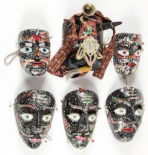 6 Vintage Mexican Negritos Festival Masks