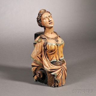 Painted Gesso and Wood Figurehead