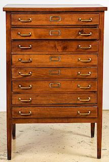 Vintage 8 Drawer Oak Flat File Cabinet