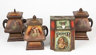 4 Late 19th c. Lithographed Tea Tins