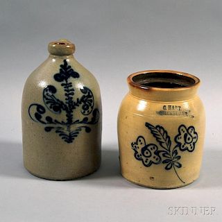 Two Pieces of Cobalt-decorated Stoneware