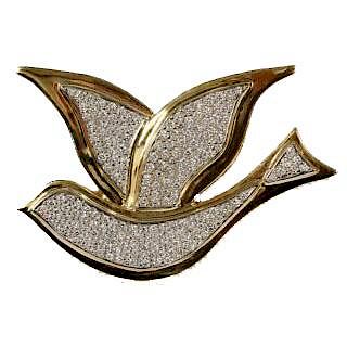 5.76 CT DIAMOND AND 18KT YELLOW GOLD DOVE BROOCH