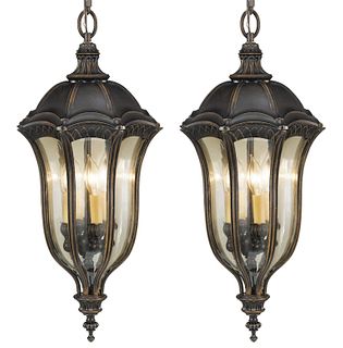 Murray Feiss Aluminum and Glass Outdoor Hanging Porch Lamps