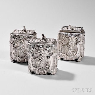 Three-piece George III Sterling Silver Tea Caddy Set