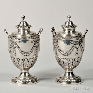 Pair of George III Sterling Silver Urns and Covers
