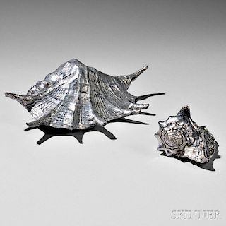 Two Italian Silvered Conch Shells