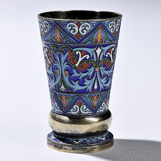 Russian .916 Silver and Cloisonné-enameled Beaker