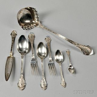 Thirty-eight Pieces of Wood & Hughes "Angelo" Pattern Sterling Silver Flatware